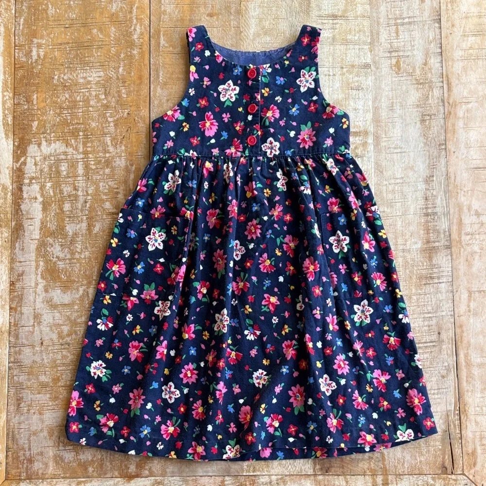 Vintage Hanna Andersson Floral Navy Dress size 5-6
